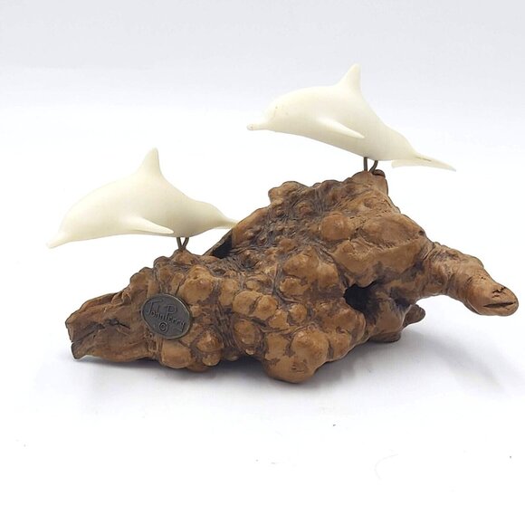 John Perry Dolphins Sculpture-Drift Wood and Pellucida-Approximately 9" -Signed - Picture 6 of 7